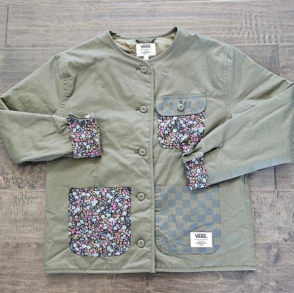 Vans Liberty of London Women's Army Green Jacket with Floral Accents sz xs - Picture 2 of 7